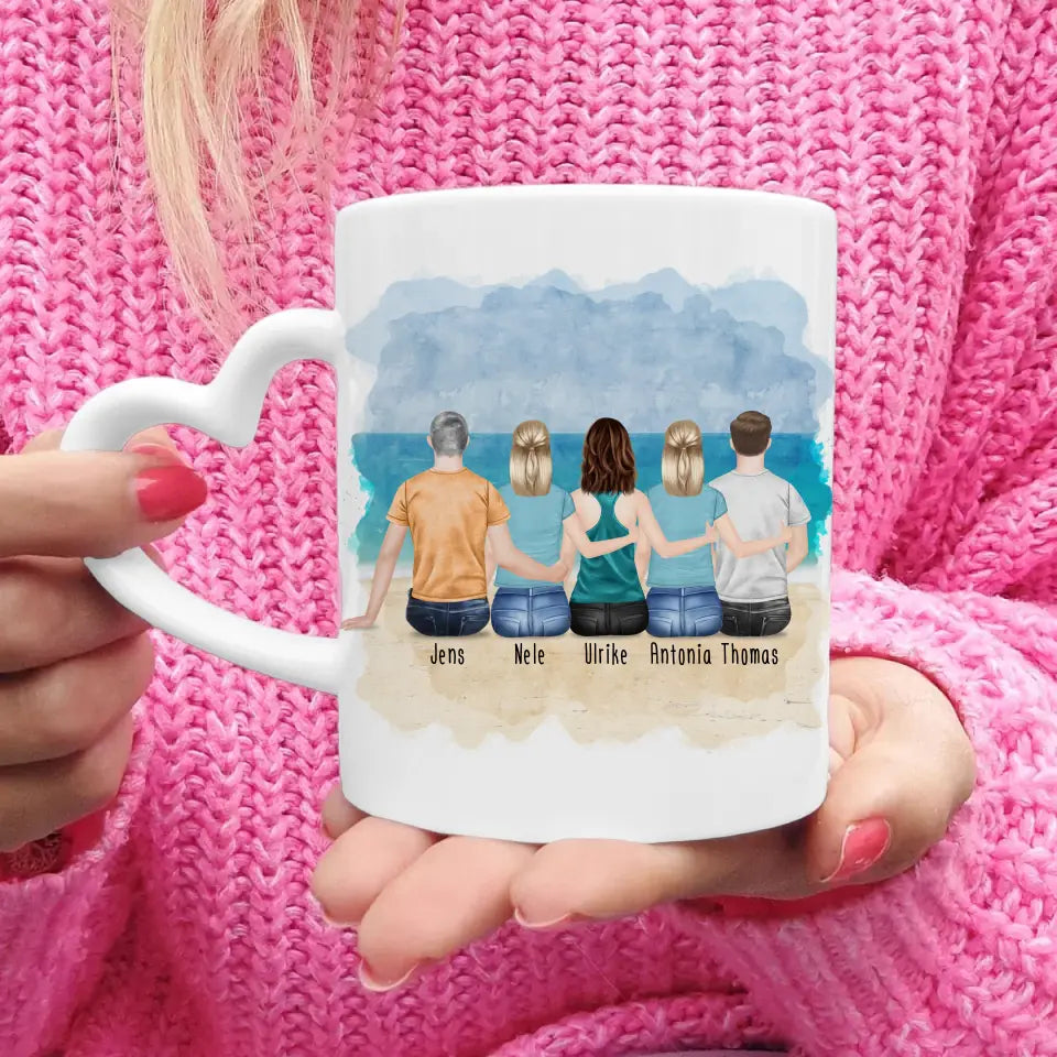 Personalisierte Tasse mit Bruder/Schwester (3 Schwestern + 2 Brüder)