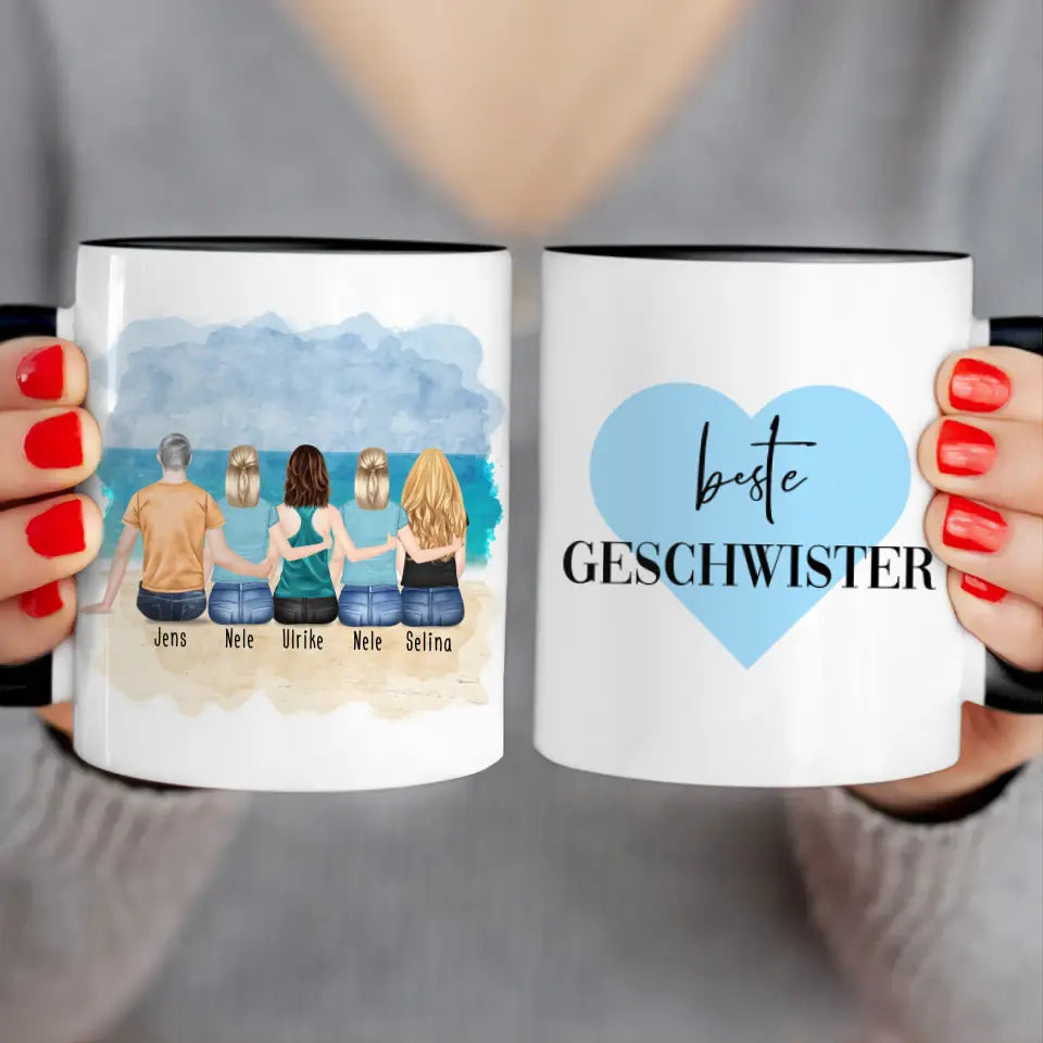 Personalisierte Tasse mit Bruder/Schwester (4 Schwestern + 1 Bruder)