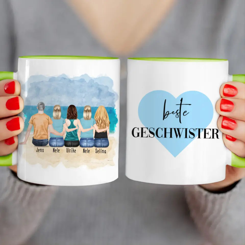 Personalisierte Tasse mit Bruder/Schwester (4 Schwestern + 1 Bruder)