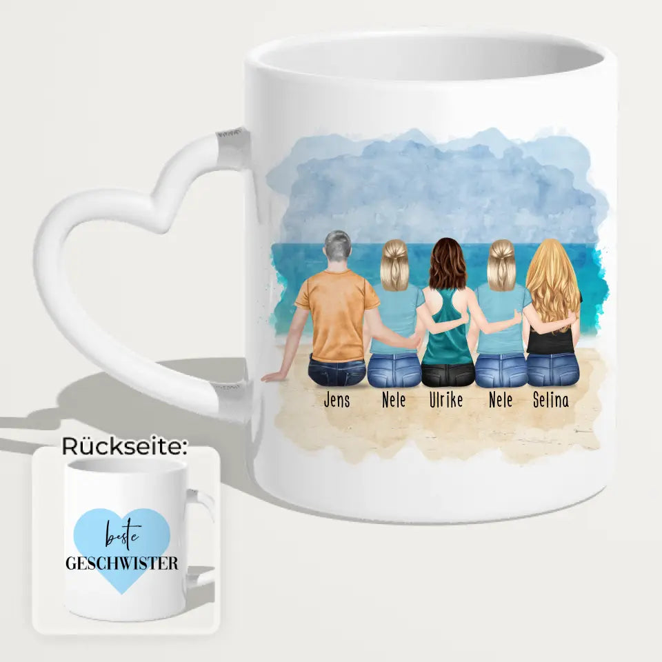 Personalisierte Tasse mit Bruder/Schwester (4 Schwestern + 1 Bruder)