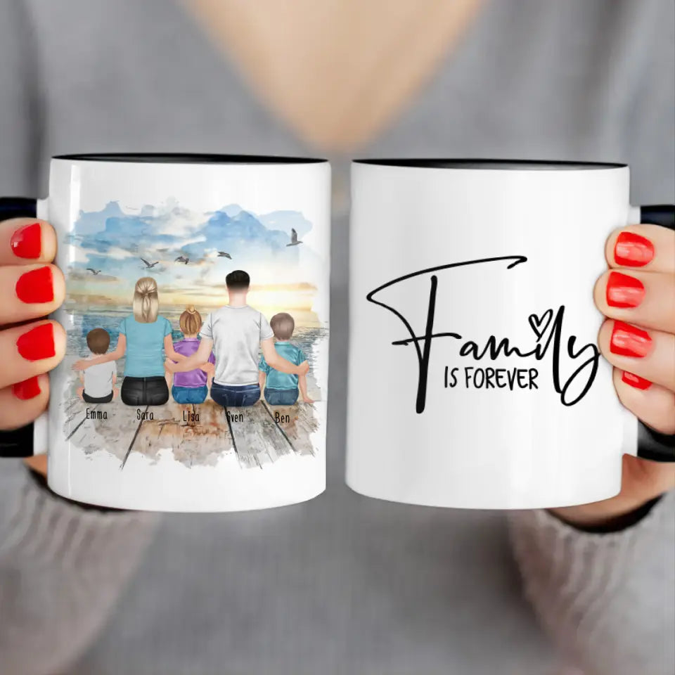 Personalisierte Tasse mit Familie (3 Kinder/Babys)