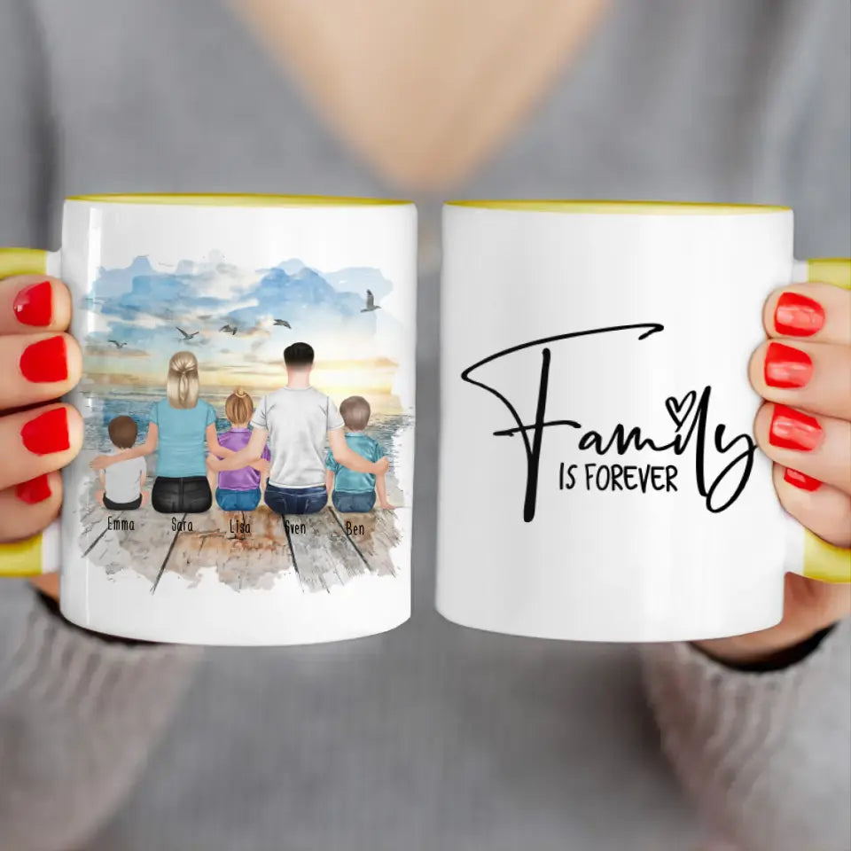 Personalisierte Tasse mit Familie (3 Kinder/Babys)