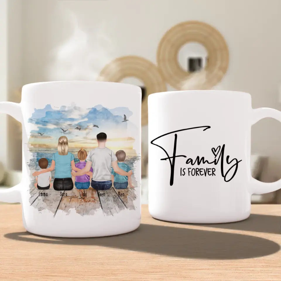 Personalisierte Tasse mit Familie (3 Kinder/Babys)