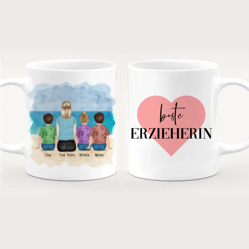 Personalisierte Tasse mit Erzieherin (3 Kinder)