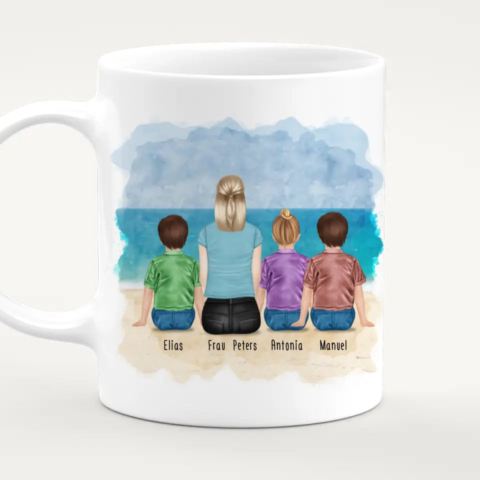 Personalisierte Tasse mit Erzieherin (3 Kinder)