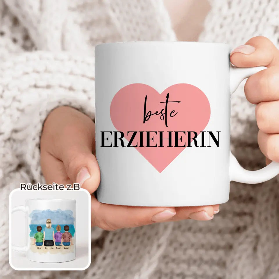 Personalisierte Tasse mit Erzieherin (3 Kinder)