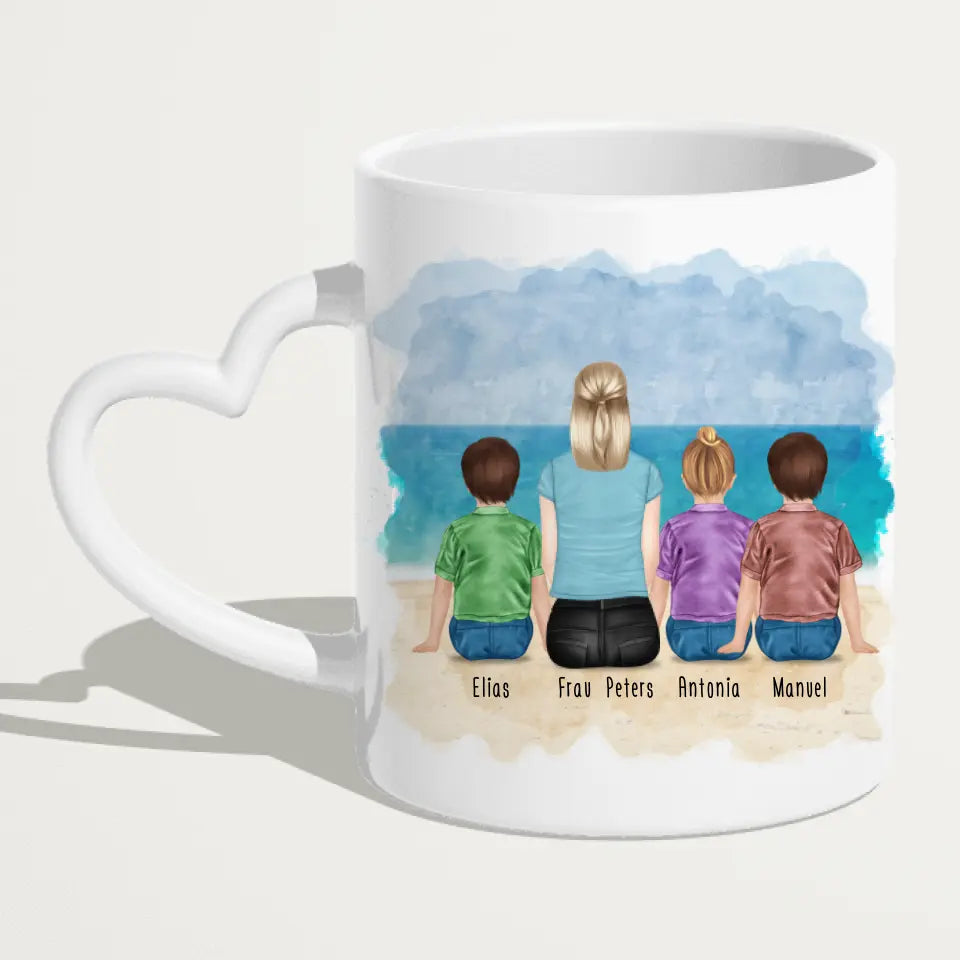 Personalisierte Tasse mit Erzieherin (3 Kinder)