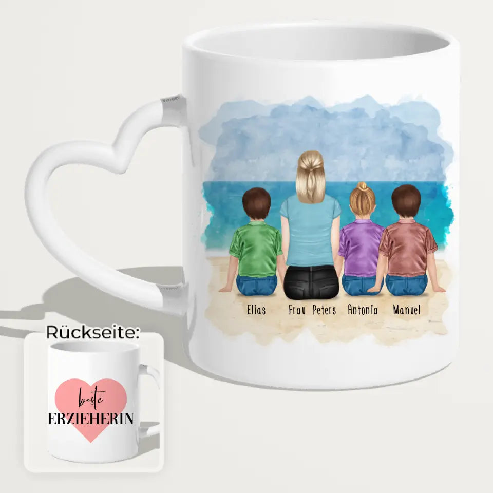 Personalisierte Tasse mit Erzieherin (3 Kinder)