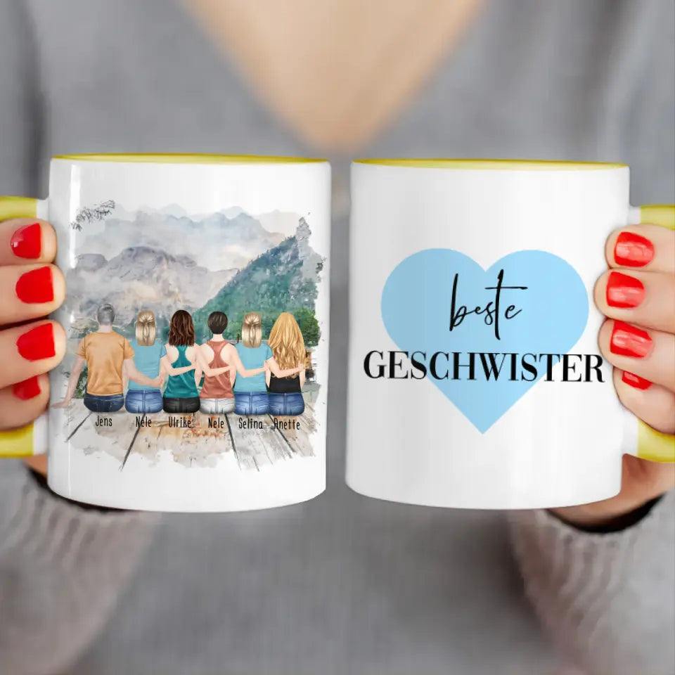 Personalisierte Tasse mit Bruder/Schwester (5 Schwestern + 1 Bruder)