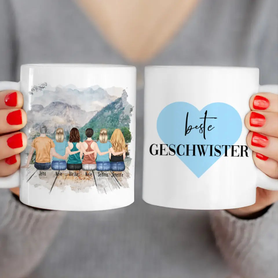 Personalisierte Tasse mit Bruder/Schwester (5 Schwestern + 1 Bruder)