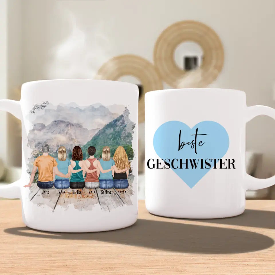 Personalisierte Tasse mit Bruder/Schwester (5 Schwestern + 1 Bruder)