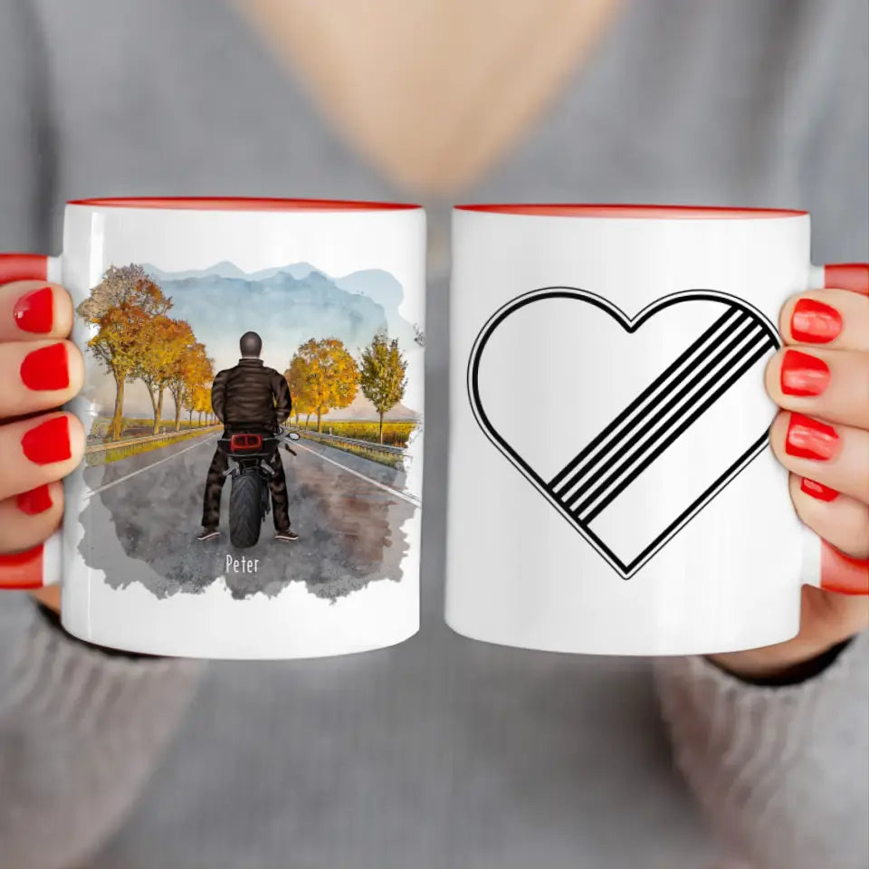 Personalisierte Tasse mit 1-2 Motorradfahrern (Mann oder Frau)