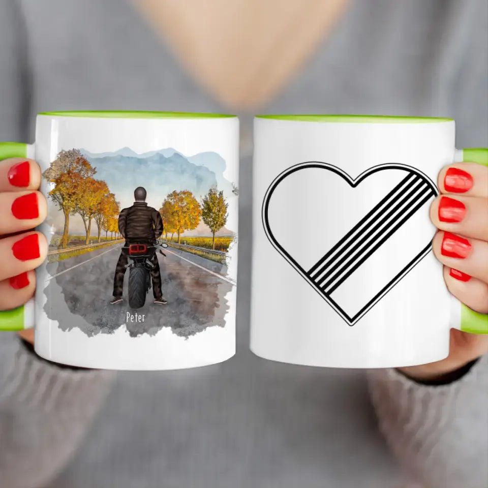 Personalisierte Tasse mit 1-2 Motorradfahrern (Mann oder Frau)