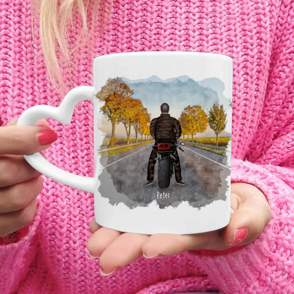 Personalisierte Tasse mit 1-2 Motorradfahrern (Mann oder Frau)