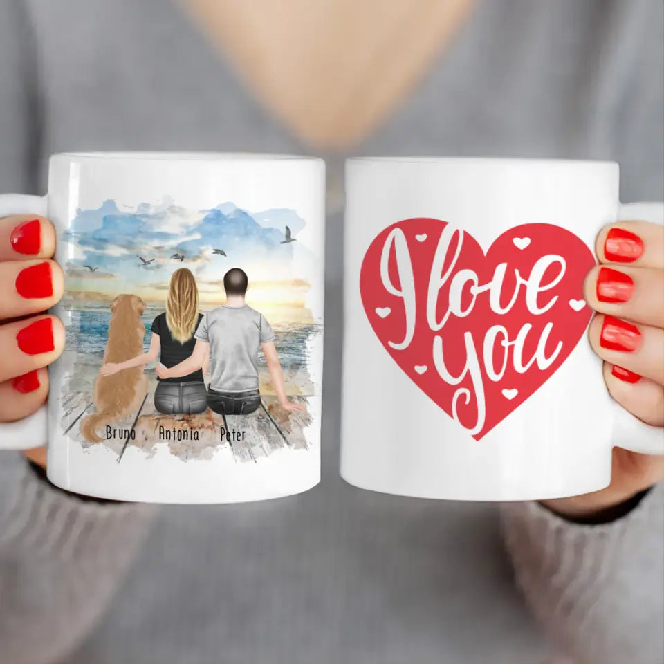 Personalisierte Tasse mit Pärchen und 1 Hund