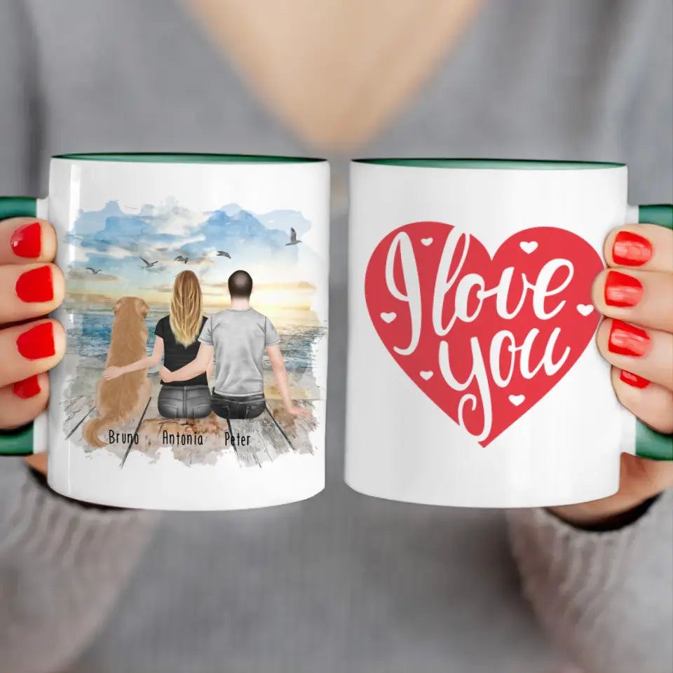 Personalisierte Tasse mit Pärchen und 1 Hund