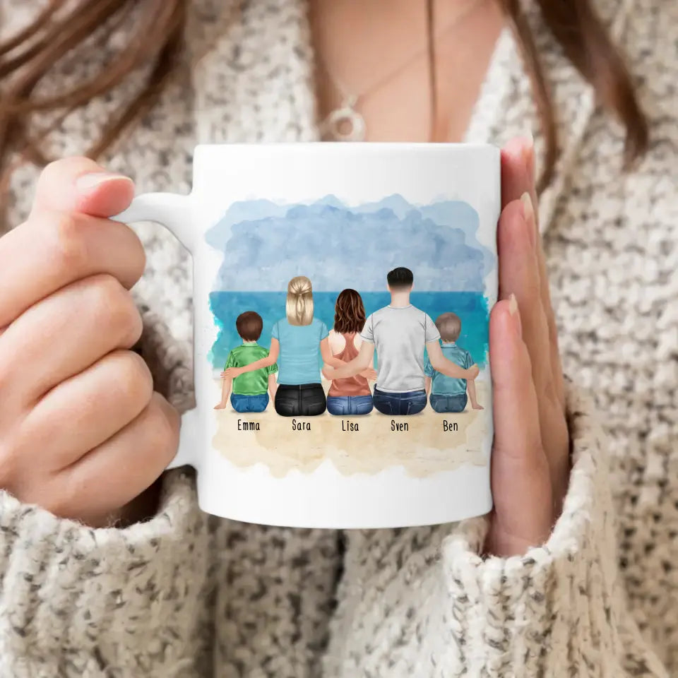 Personalisierte Tasse mit Familie (2 Kinder + 1 Teenanger)