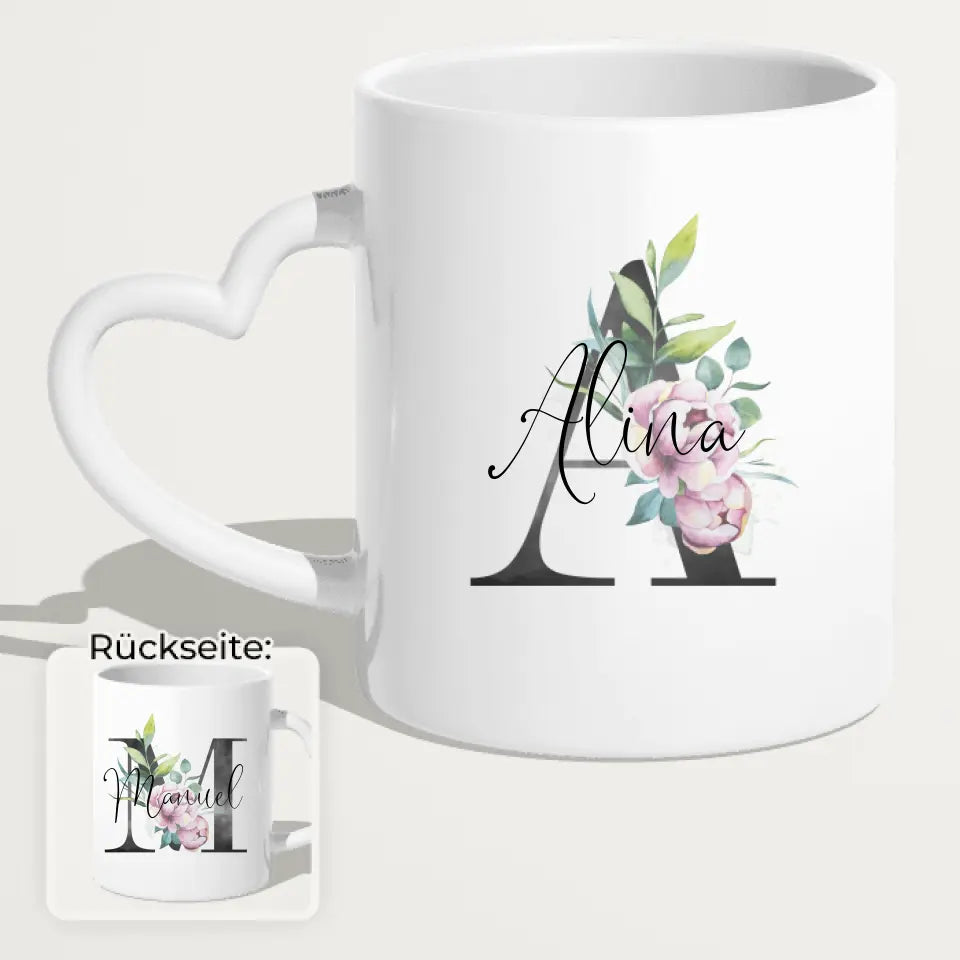 Personalisierte Tasse mit euren Initialen und Namen (2 Namen)