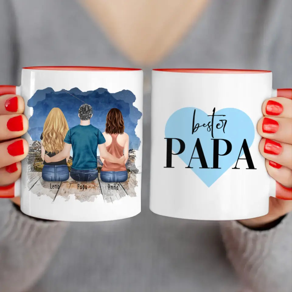 Personalisierte Tasse mit Vater/Tochter (2 Töchter)