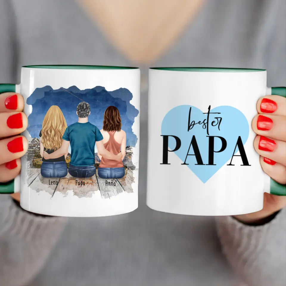 Personalisierte Tasse mit Vater/Tochter (2 Töchter)