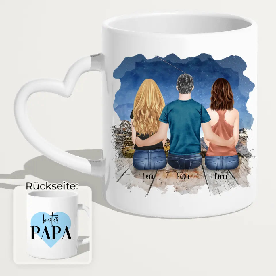 Personalisierte Tasse mit Vater/Tochter (2 Töchter)