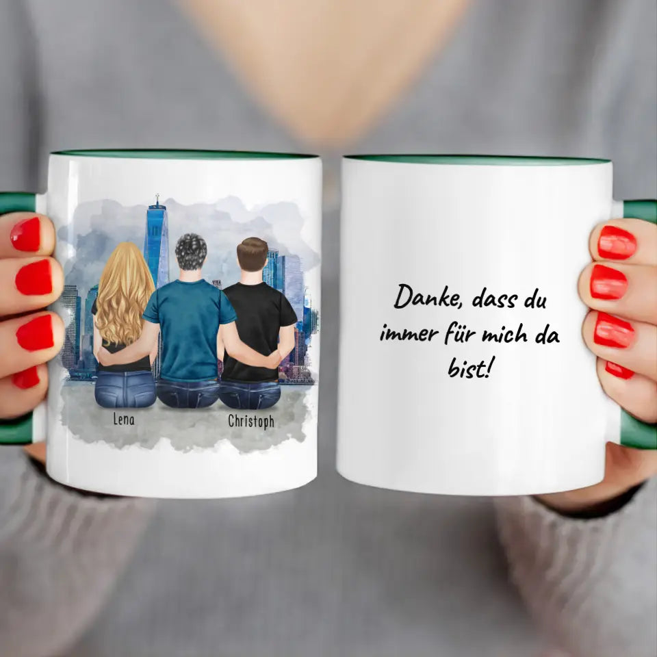 Personalisierte Tasse mit Vater/Tochter/Sohn (1 Tochter + 1 Sohn)