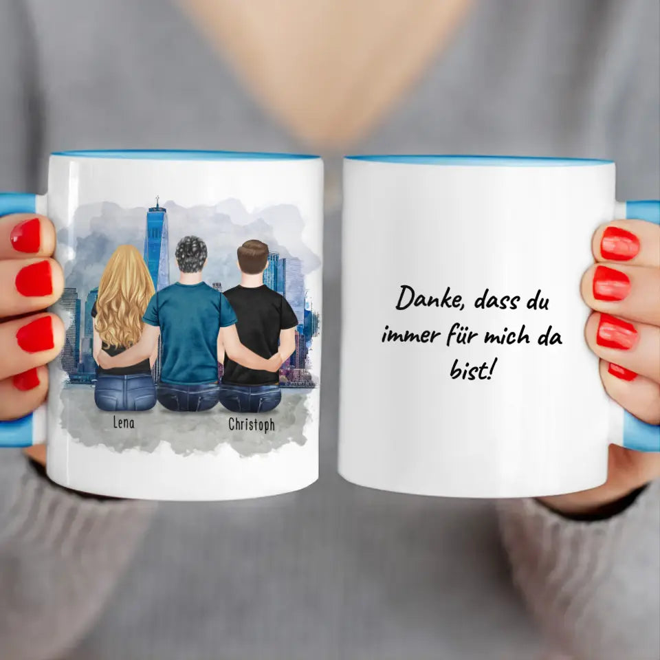 Personalisierte Tasse mit Vater/Tochter/Sohn (1 Tochter + 1 Sohn)