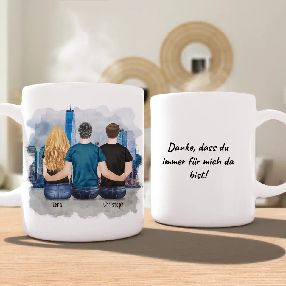 Personalisierte Tasse mit Vater/Tochter/Sohn (1 Tochter + 1 Sohn)