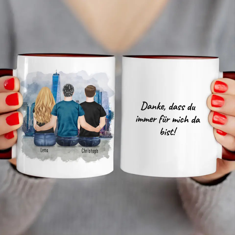 Personalisierte Tasse mit Vater/Tochter/Sohn (1 Tochter + 1 Sohn)