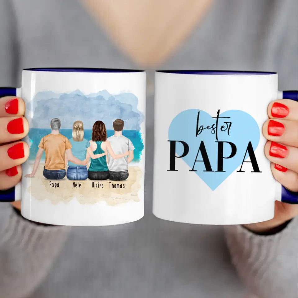 Personalisierte Tasse mit Vater/Tochter/Sohn (2 Töchter + 1 Sohn)