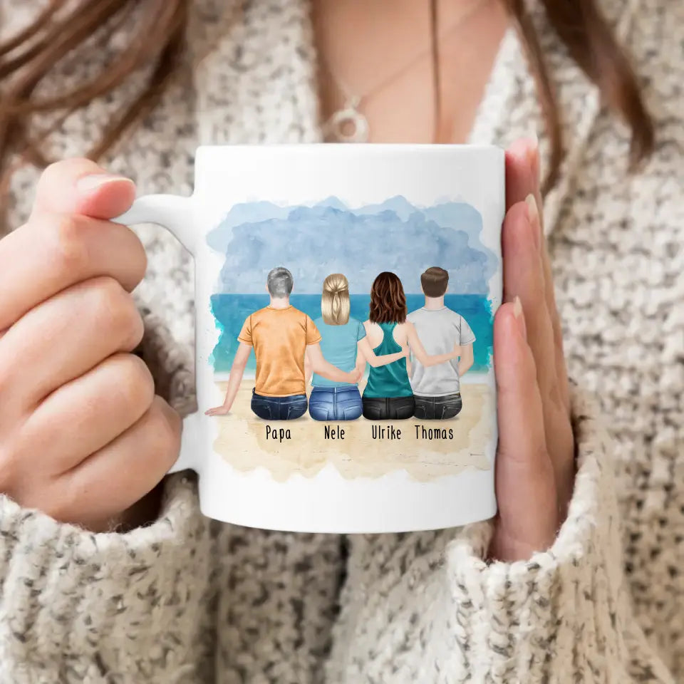 Personalisierte Tasse mit Vater/Tochter/Sohn (2 Töchter + 1 Sohn)