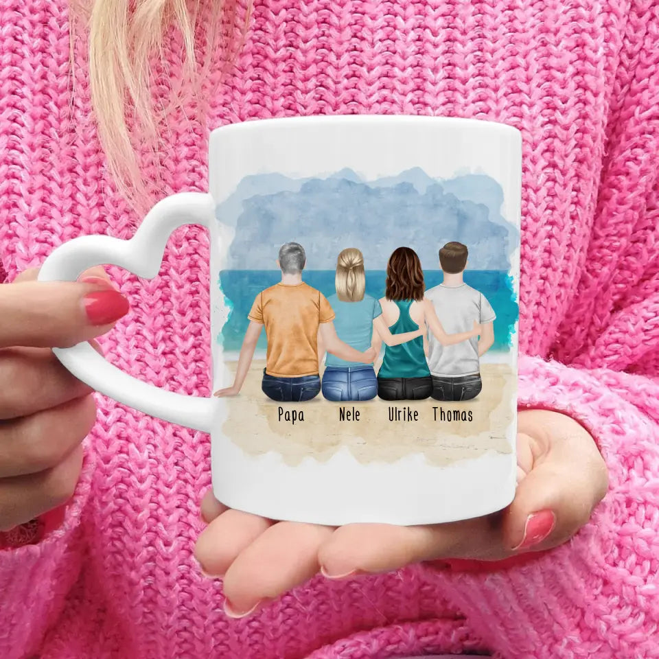 Personalisierte Tasse mit Vater/Tochter/Sohn (2 Töchter + 1 Sohn)