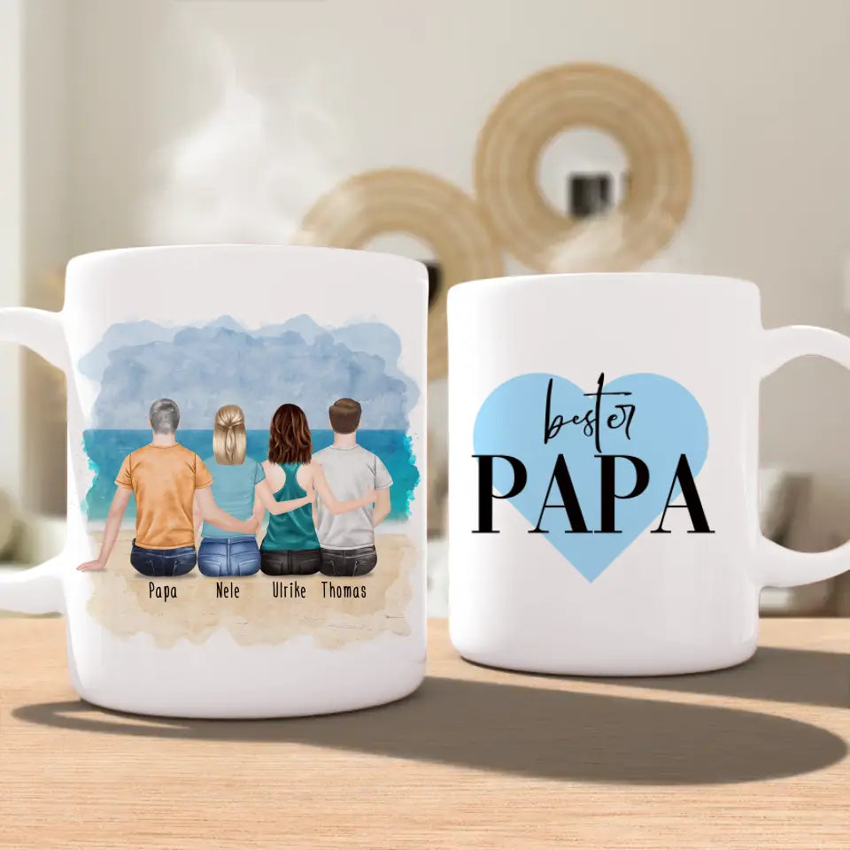 Personalisierte Tasse mit Vater/Tochter/Sohn (2 Töchter + 1 Sohn)