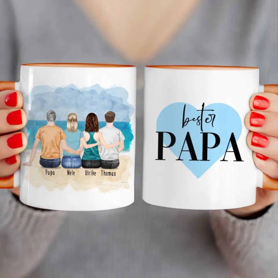 Personalisierte Tasse mit Vater/Tochter/Sohn (2 Töchter + 1 Sohn)