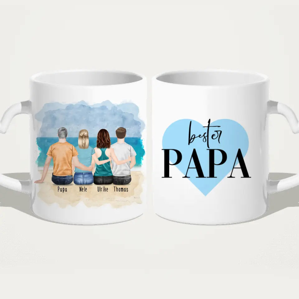 Personalisierte Tasse mit Vater/Tochter/Sohn (2 Töchter + 1 Sohn)