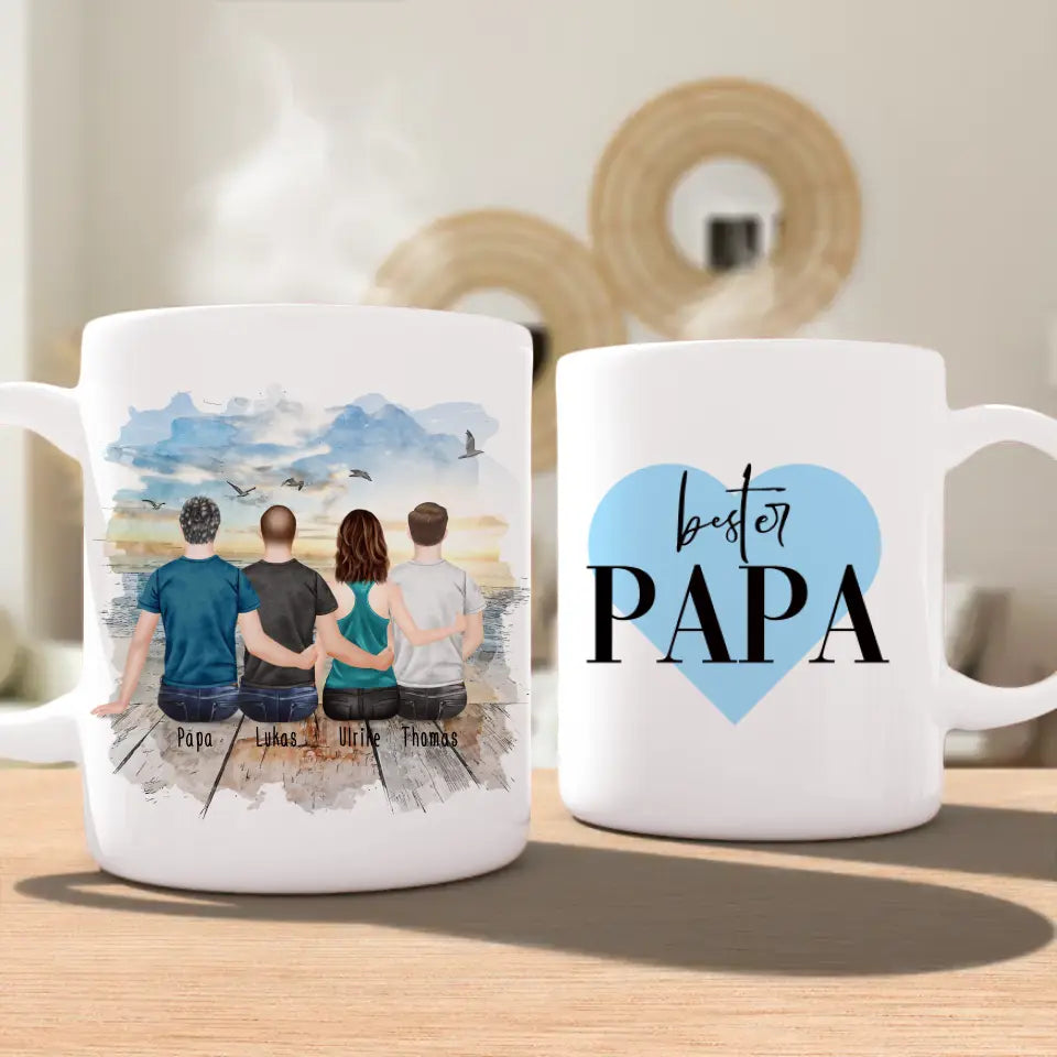 Personalisierte Tasse mit Vater/Tochter/Sohn (1 Tochter + 2 Söhne)