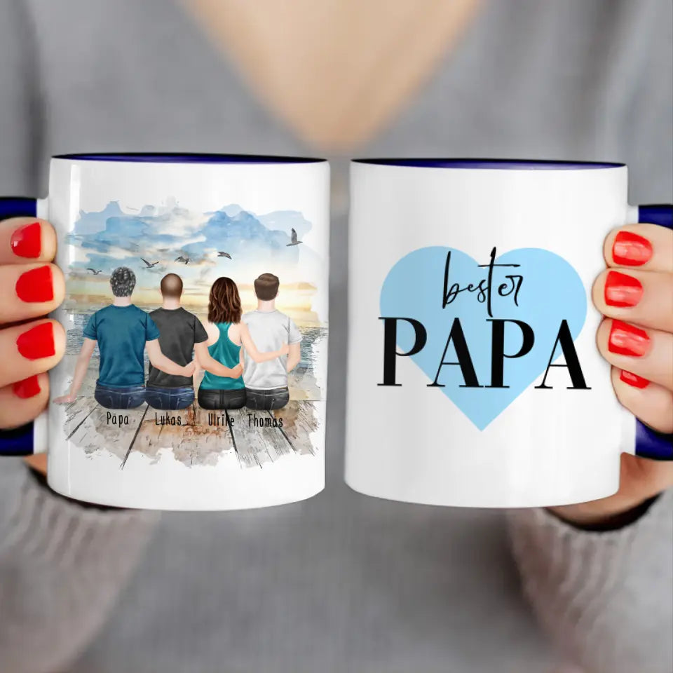 Personalisierte Tasse mit Vater/Tochter/Sohn (1 Tochter + 2 Söhne)