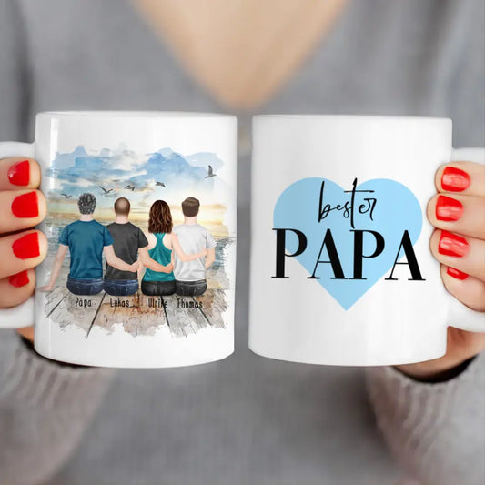 Personalisierte Tasse mit Vater/Tochter/Sohn (1 Tochter + 2 Söhne)