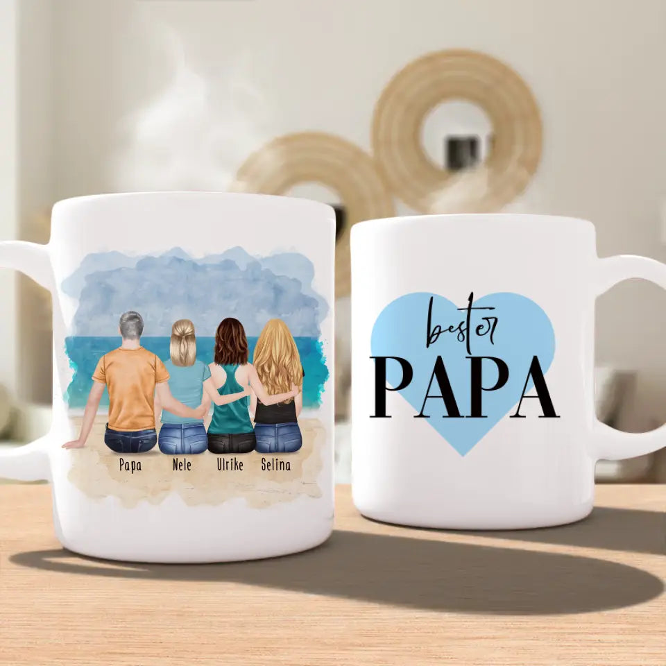 Personalisierte Tasse mit Vater/Tochter (3 Töchter)