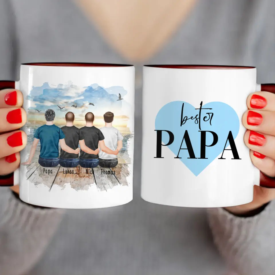 Personalisierte Tasse mit Vater/Sohn (3 Söhne)