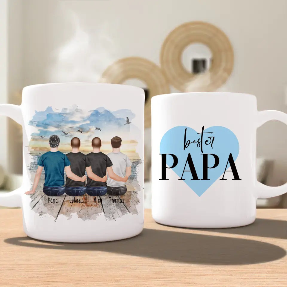 Personalisierte Tasse mit Vater/Sohn (3 Söhne)