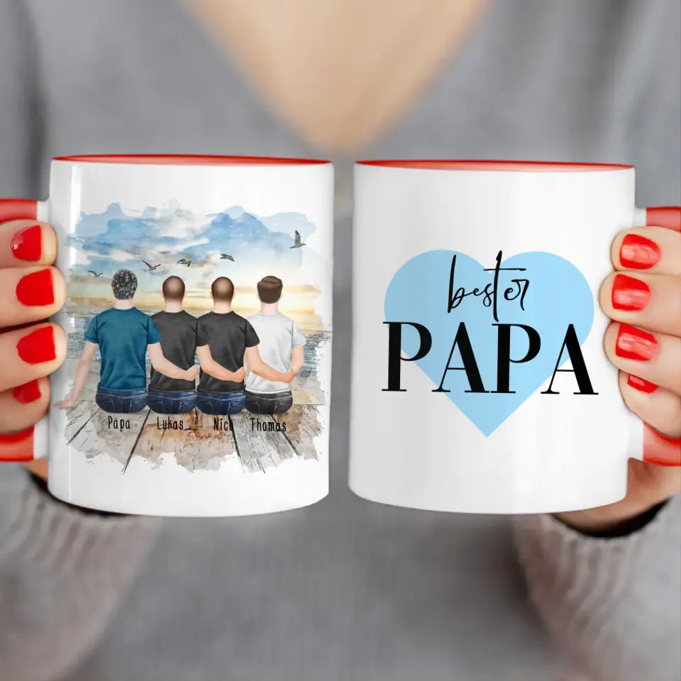 Personalisierte Tasse mit Vater/Sohn (3 Söhne)