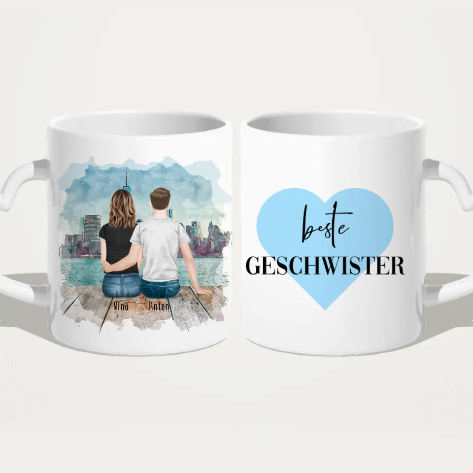 Personalisierte Tasse mit Bruder/Schwester (1 Schwester + 1 Bruder)