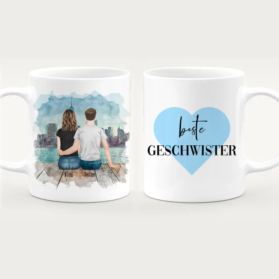 Personalisierte Tasse mit Bruder/Schwester (1 Schwester + 1 Bruder)