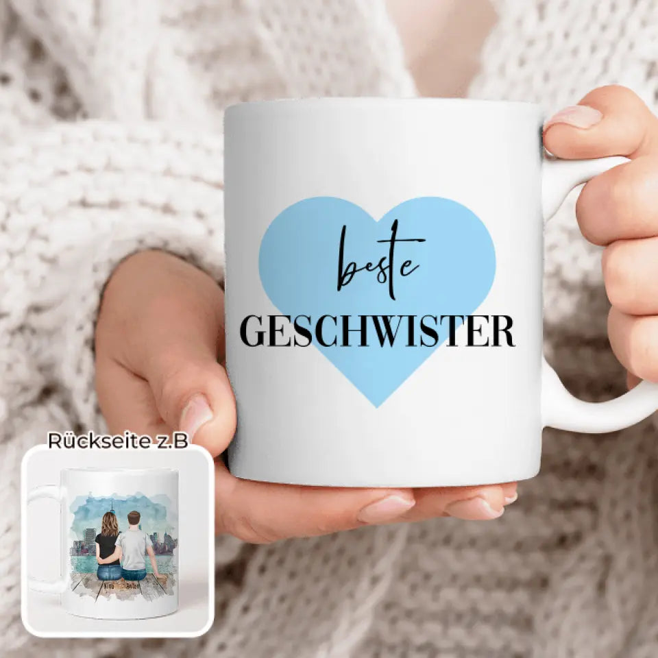 Personalisierte Tasse mit Bruder/Schwester (1 Schwester + 1 Bruder)