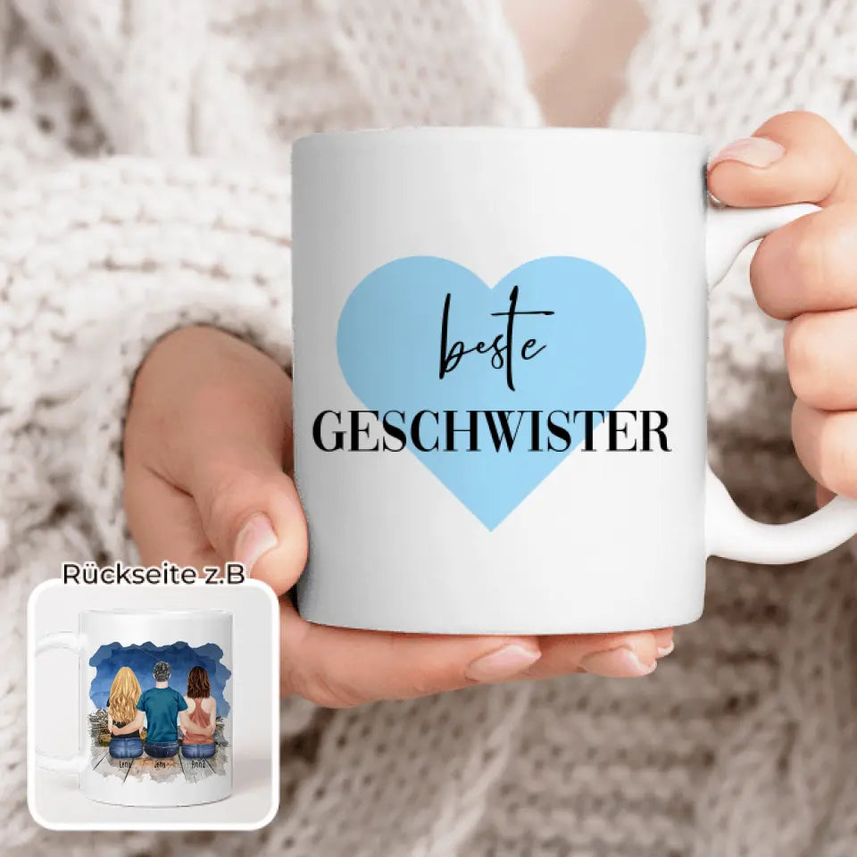 Personalisierte Tasse mit Bruder/Schwester (2 Schwester + 1 Bruder)