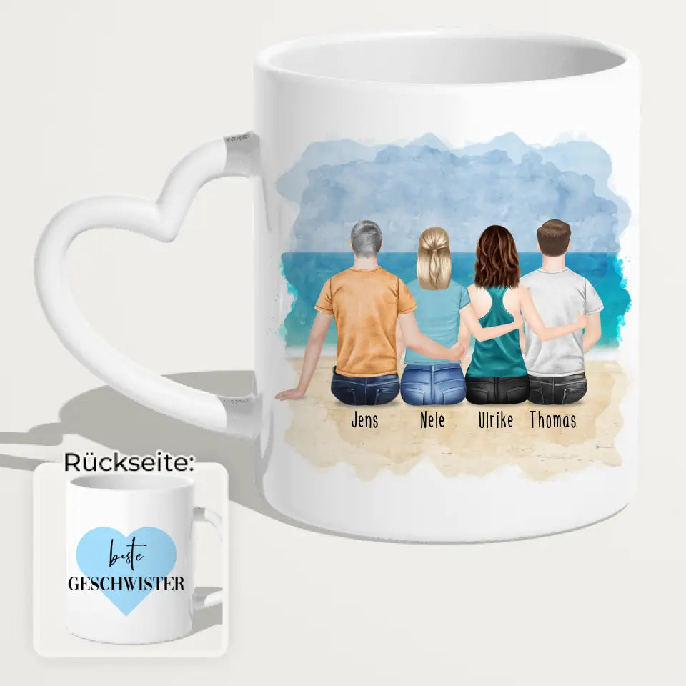 Personalisierte Tasse mit Bruder/Schwester (2 Schwestern + 2 Brüder)