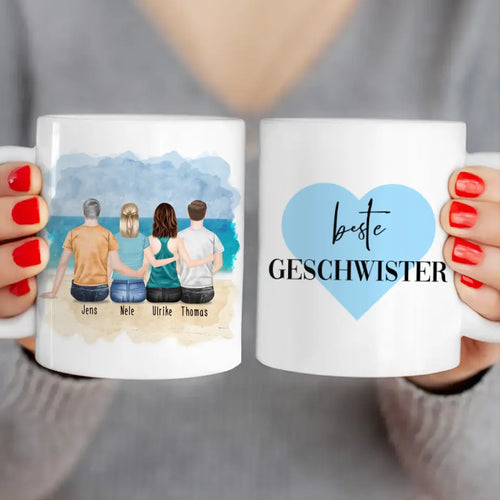 Personalisierte Tasse mit Bruder/Schwester (2 Schwestern + 2 Brüder)