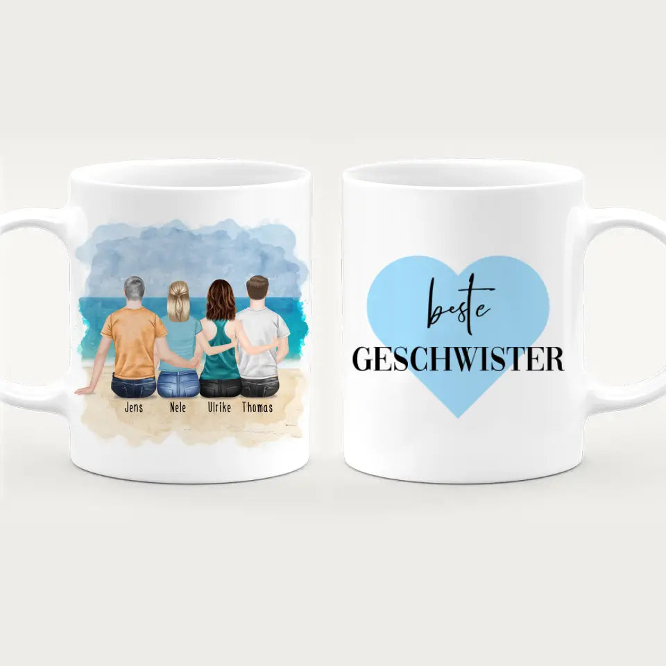 Personalisierte Tasse mit Bruder/Schwester (2 Schwestern + 2 Brüder)