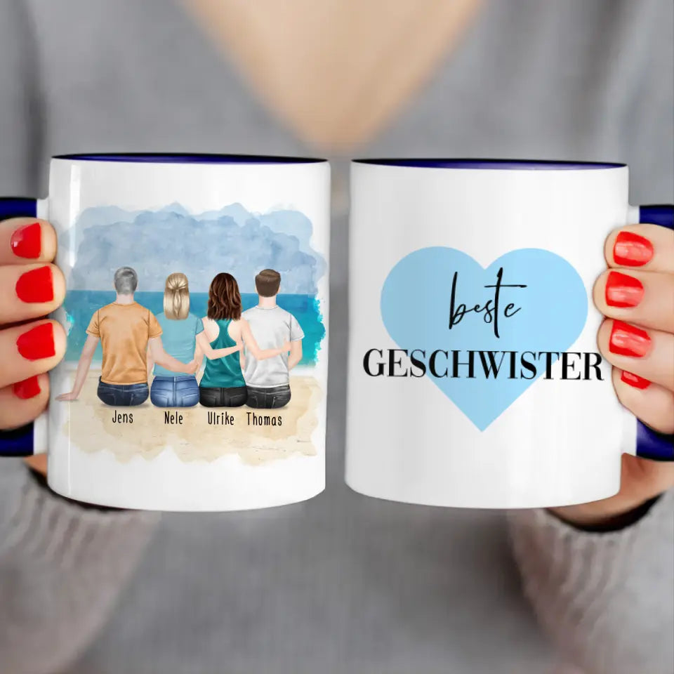 Personalisierte Tasse mit Bruder/Schwester (2 Schwestern + 2 Brüder)